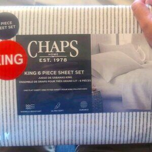 Chaps by Ralph Lauren KING Sheets White Striped 6 Piece Set